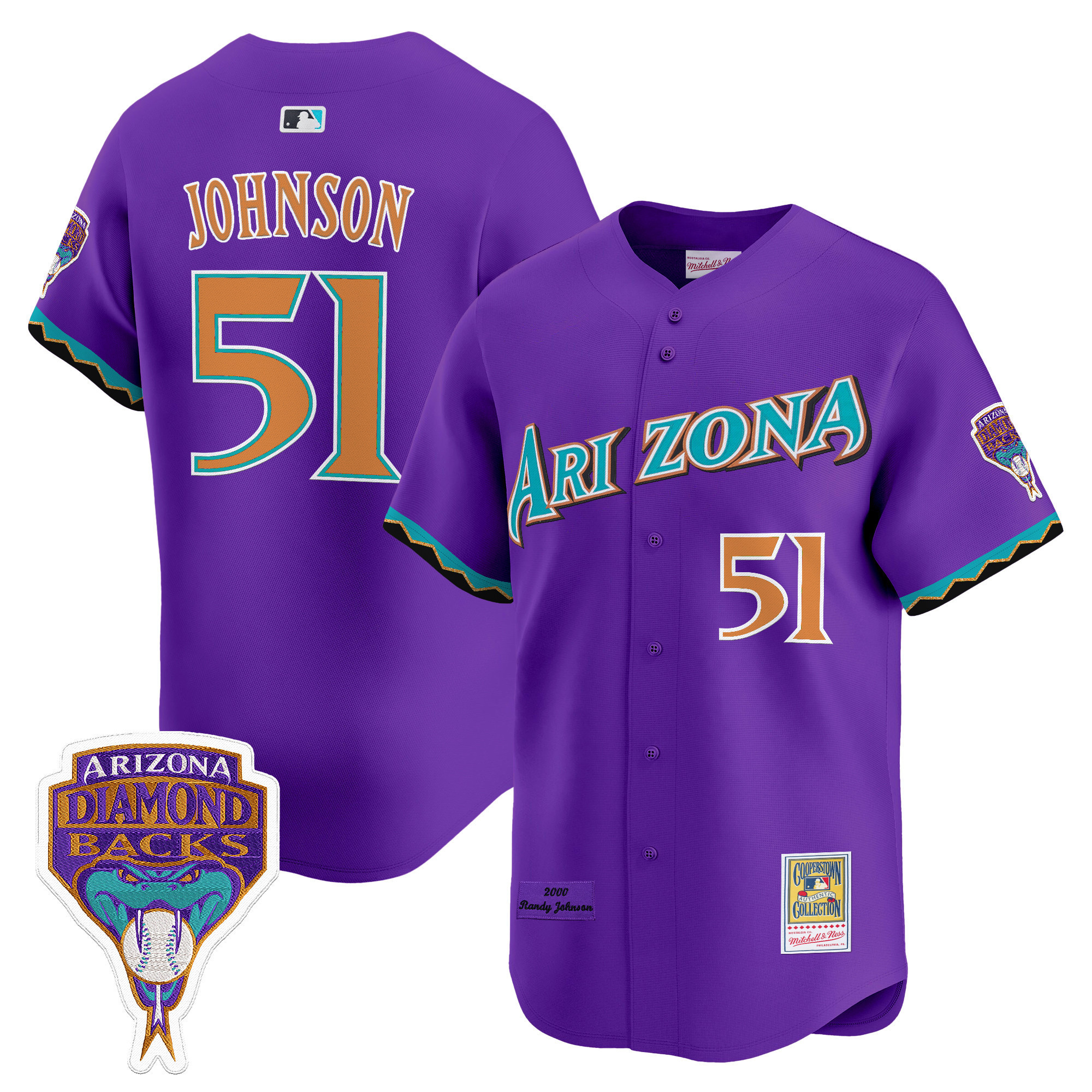 Arizona Diamondbacks Randy Johnson Patch 2000 Cooperstown Throwback Jersey  All Stitched