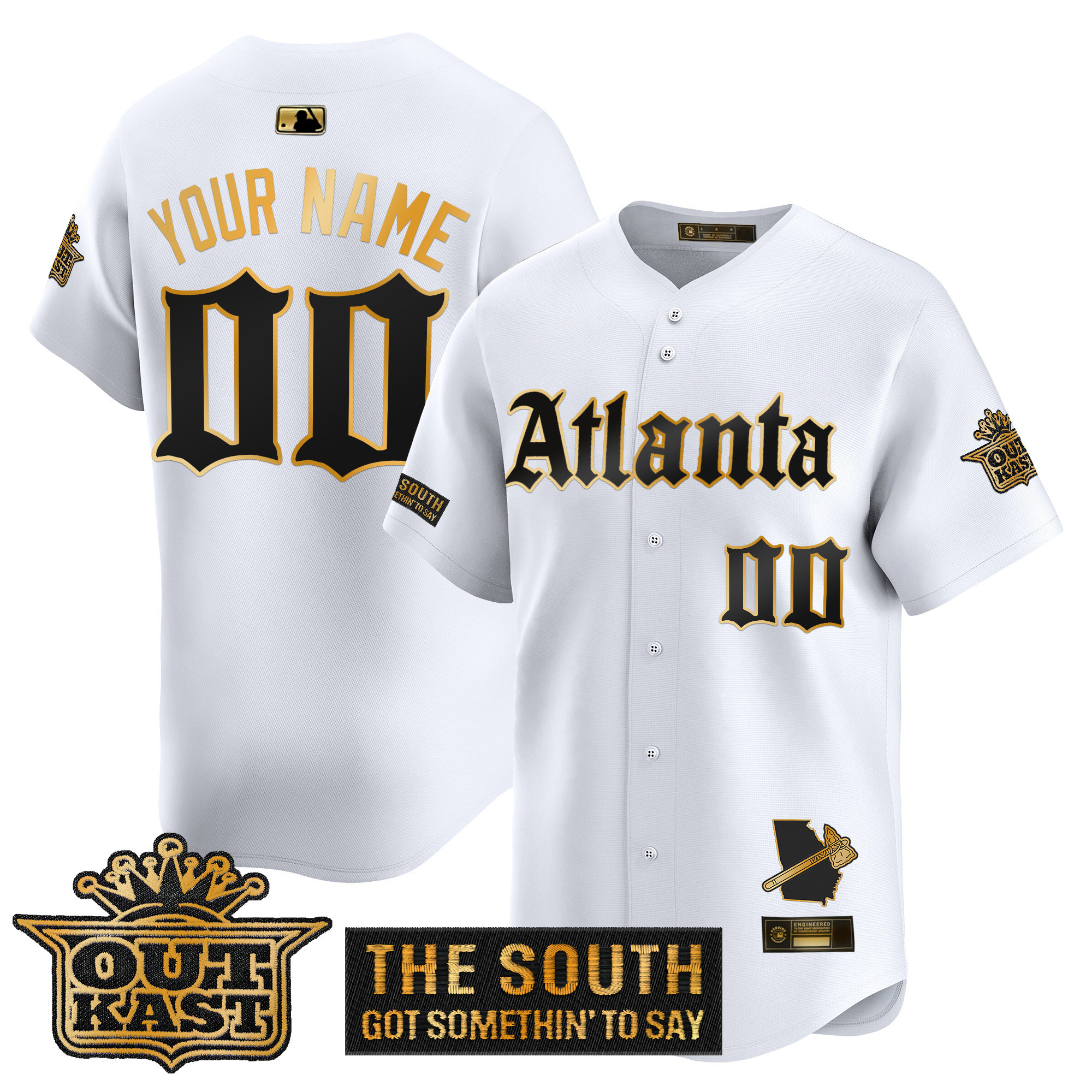 Atlanta Braves Gothic South x Outkast Edition Gold Vapor Premier Limited Custom Jersey  All Stitched