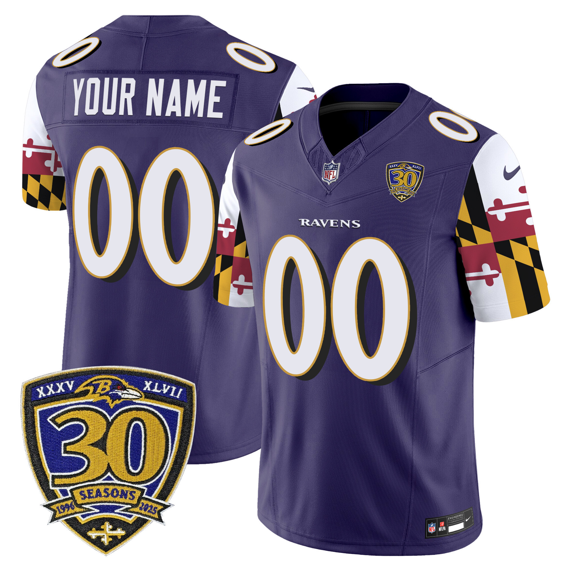 Baltimore Ravens Maryland Flag Edition Vapor Limited Custom Jersey  30th Anniversary Patch  All Stitched