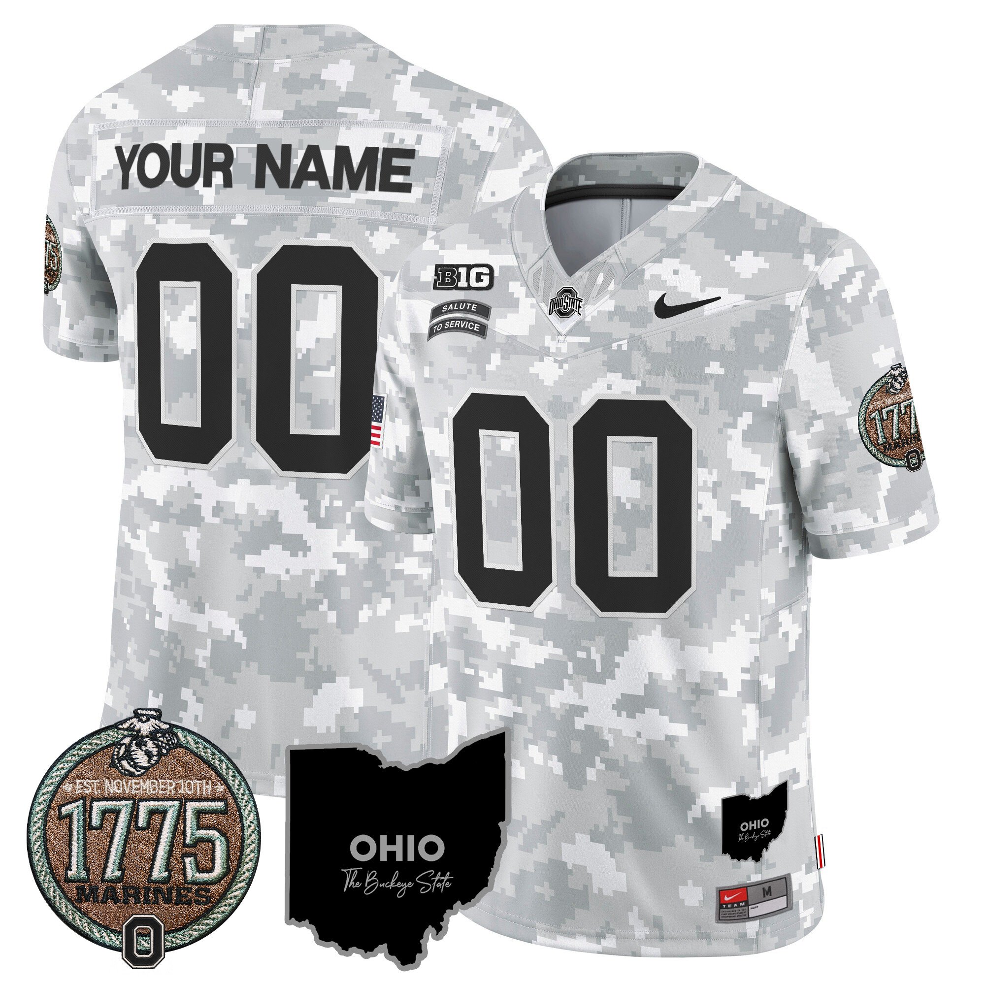 Buckeyes 2024 Salute to Service Establishment Year Patch Vapor Limited Custom Jersey All Stitched