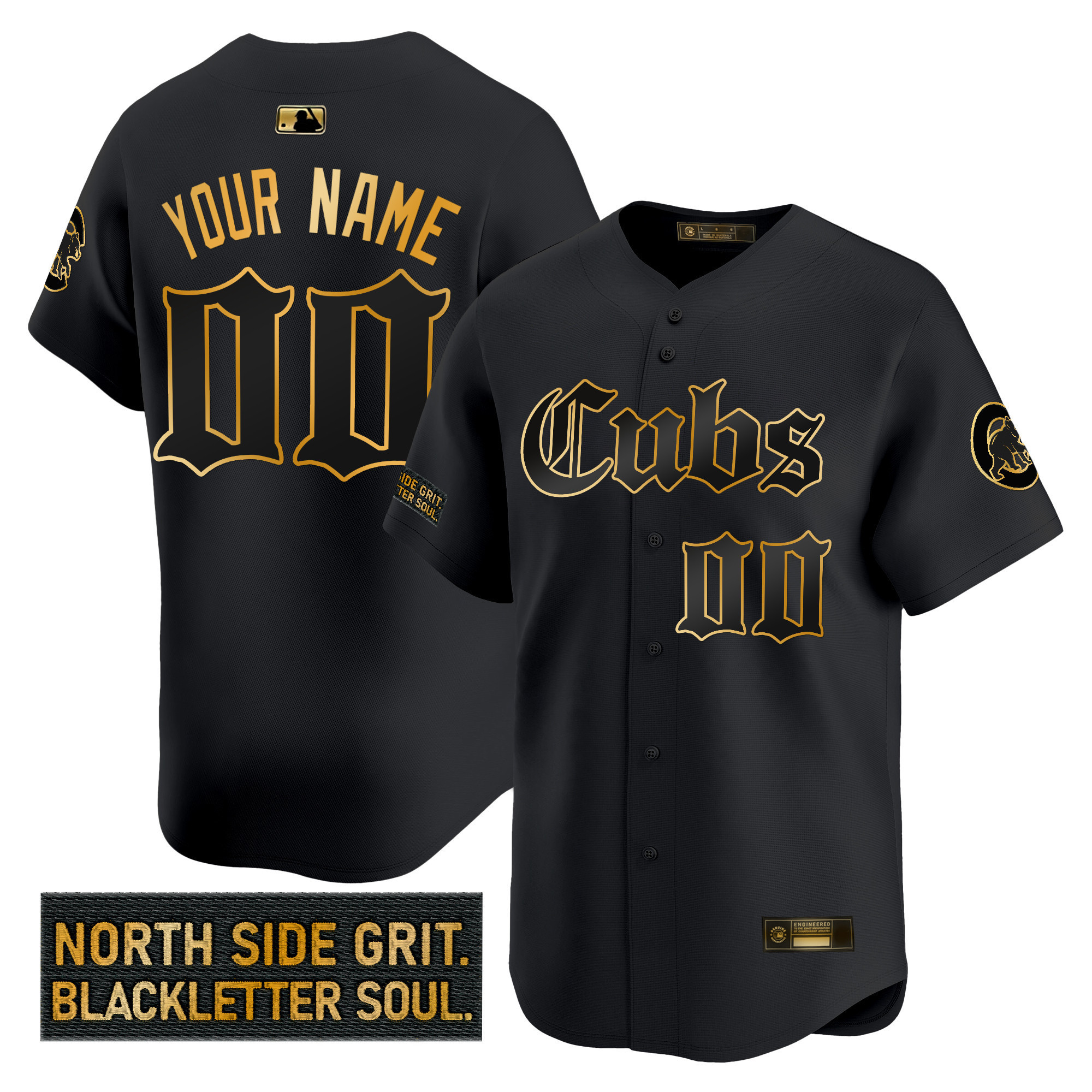Chicago Cubs Gothic North Side Edition Gold Vapor Premier Limited Custom Jersey  All Stitched