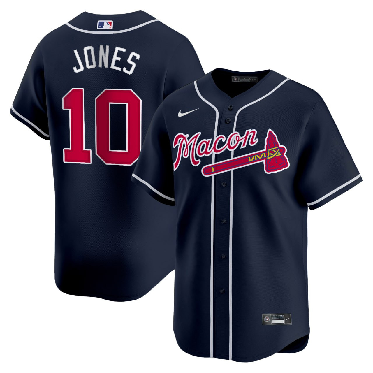 Chipper Jones #10 Macon Braves Navy Jersey  All Stitched