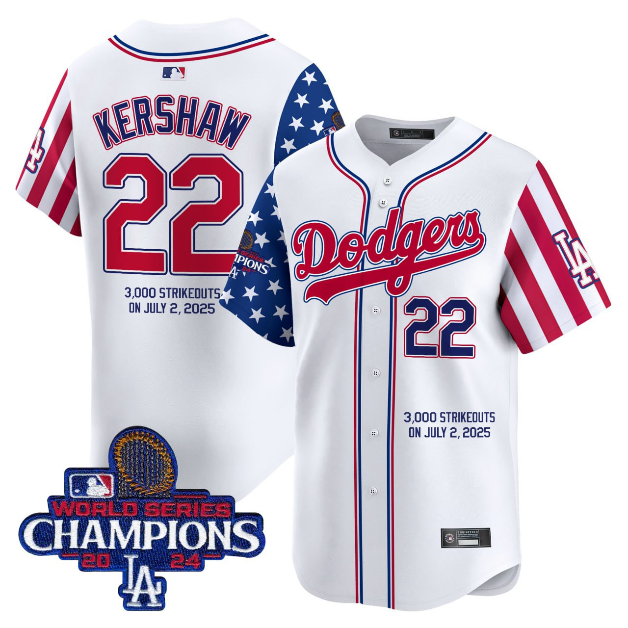 Clayton Kershaw 3000 Strikeouts 2025 Dodgers White Jersey  Stitched