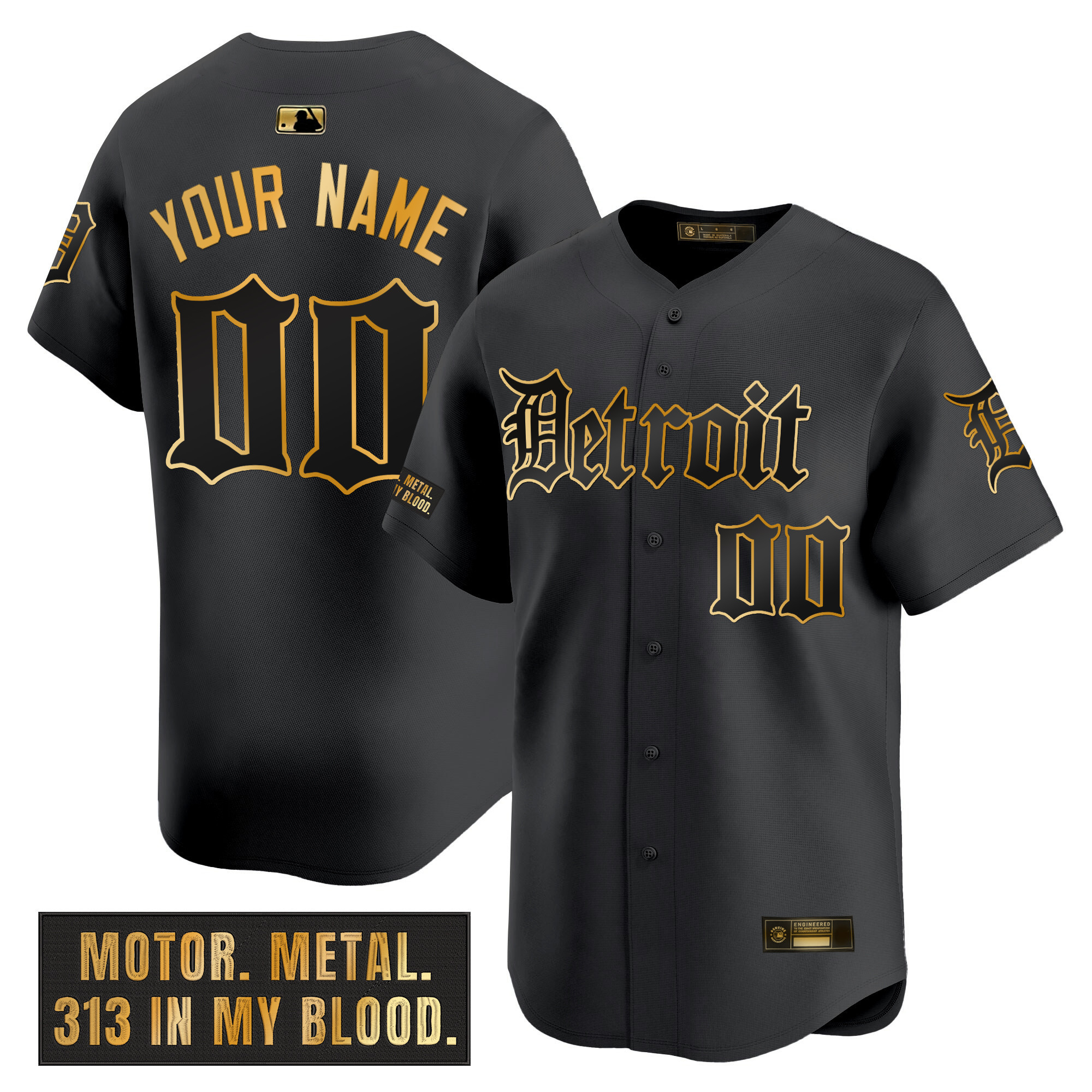 Detroit Tigers Motor Gothic Edition Gold Vapor Premier Limited Custom Jersey  All Stitched