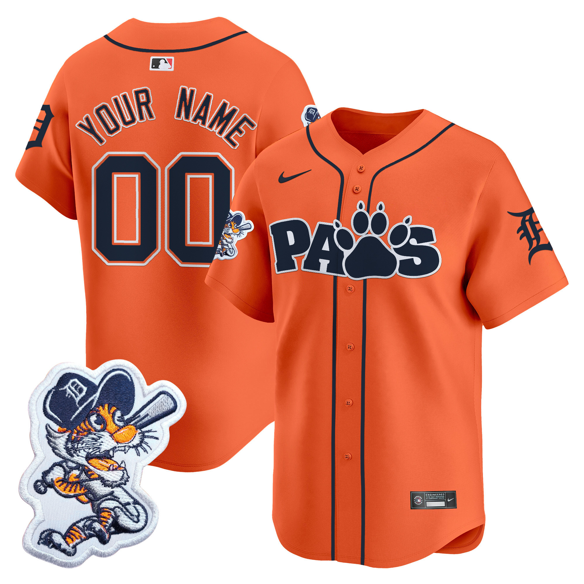 Detroit Tigers Paws Patch Vapor Premier Limited Custom Jersey V2  All Stitched
