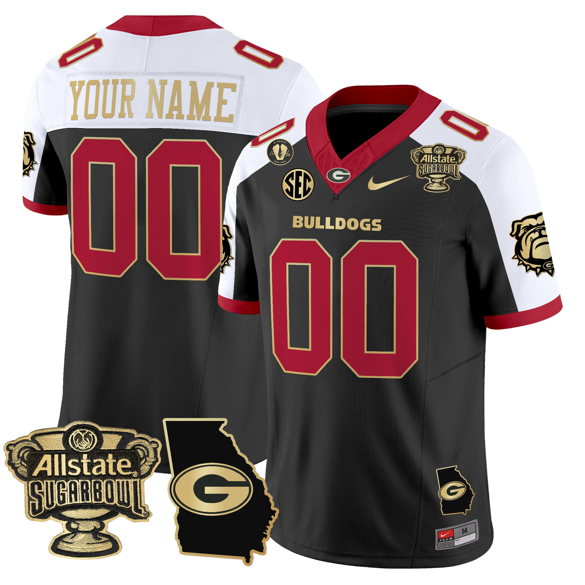 Georgia Bulldogs 2024 Sugar Bowl & Georgia Map Patch Vapor Limited Custom Jersey All Stitched