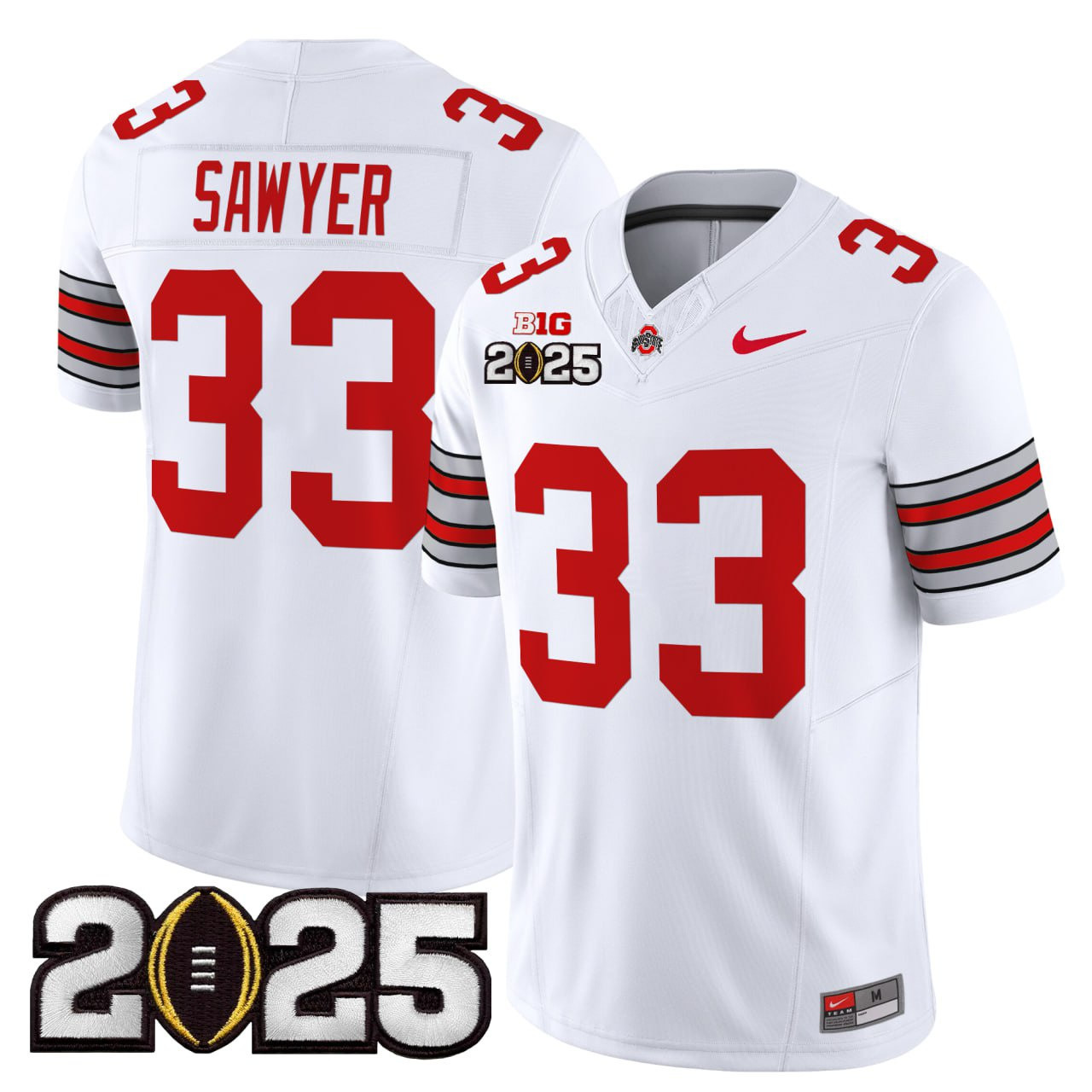 Jack Sawyer Ohio State Buckeyes Heritage Stripe 2025 CFP Final Patch White Vapor Limited Jersey  All Stitched