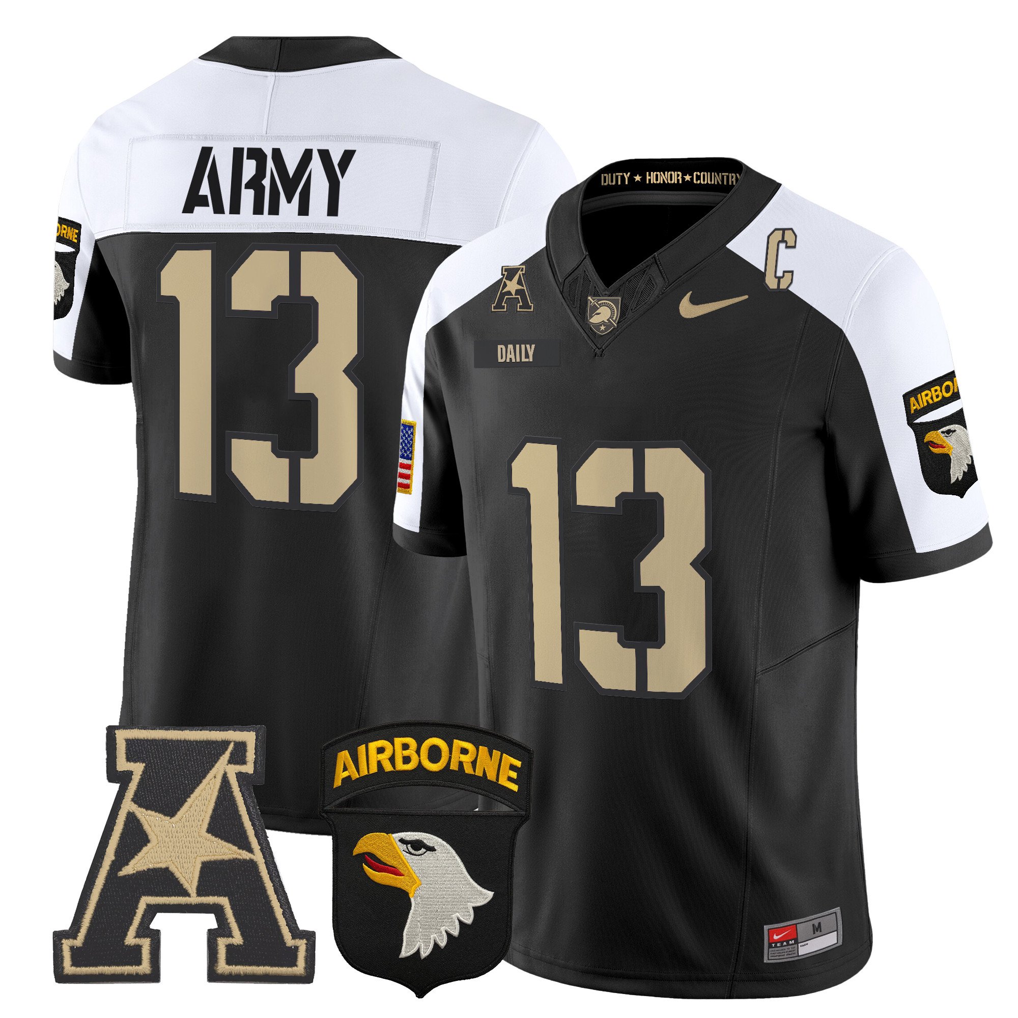 Men's Army Black Knights 101st Airborne Division Patch 2024 Vapor Limited Jersey V2 All Stitched