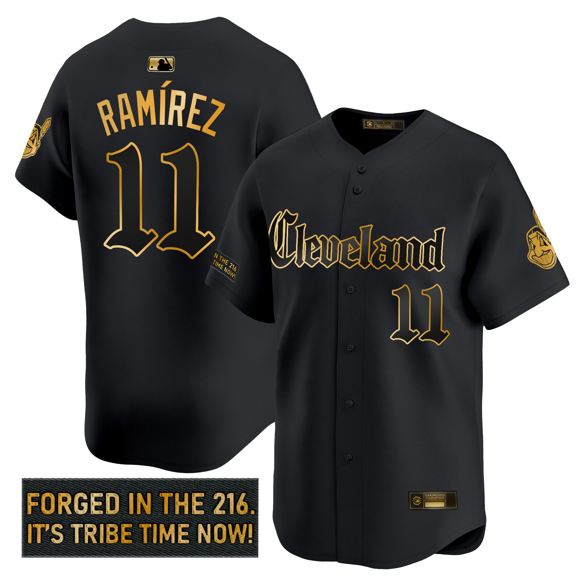 Mens Cleveland Indians Gothic Iron Edition Gold Vapor Premier Limited Jersey  All Stitched
