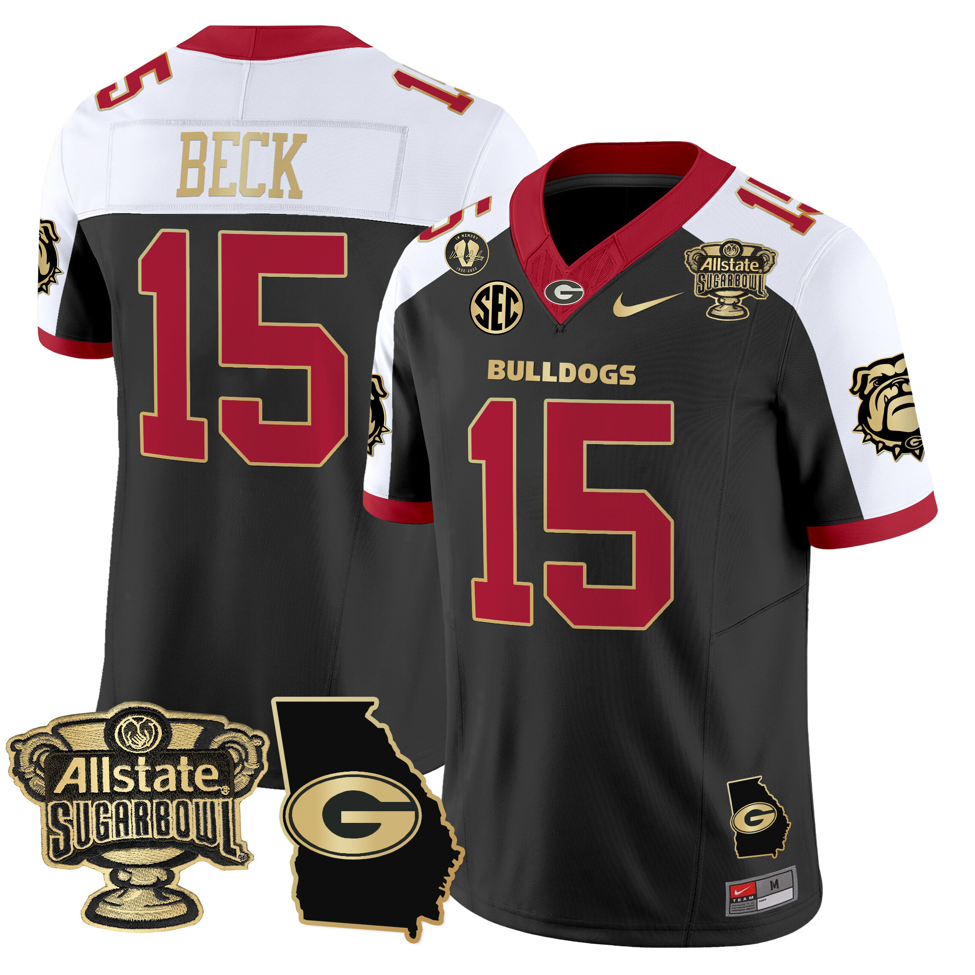Men's Georgia Bulldogs 2024 Sugar Bowl & Georgia Map Patch Vapor Limited Jersey All Stitched