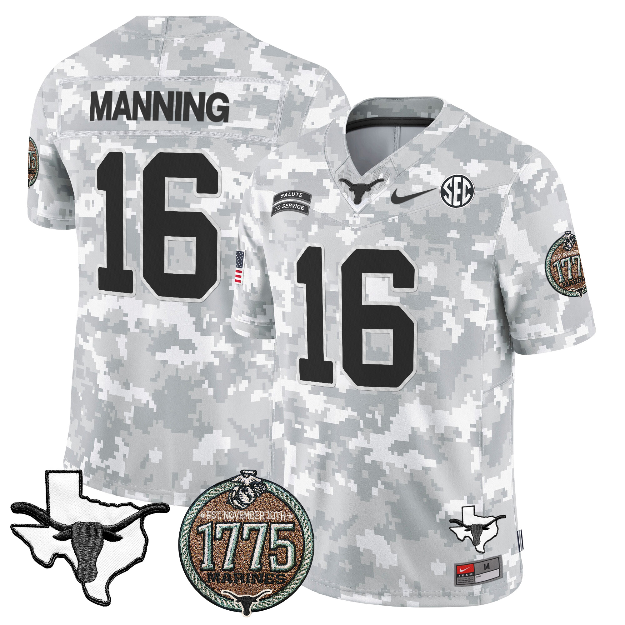 Men's Longhorns 2024 Salute to Service Establishment Year Patch Vapor Limited Jersey All Stitched