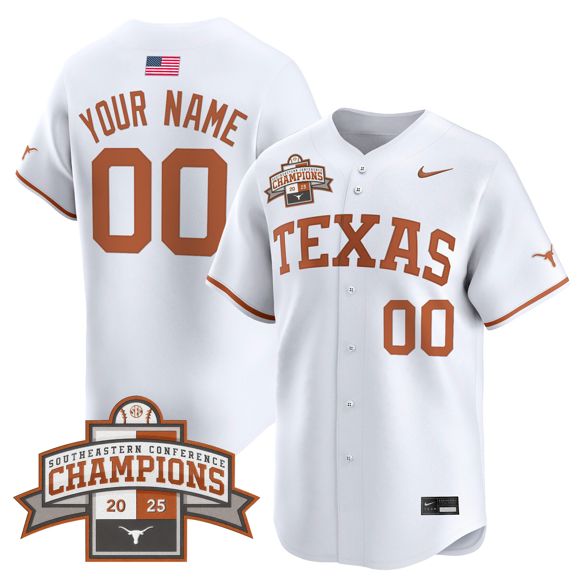 Texas Longhorns 2025 Southeastern Conference Champions Vapor Premier Limited Custom Jersey  All Stitched