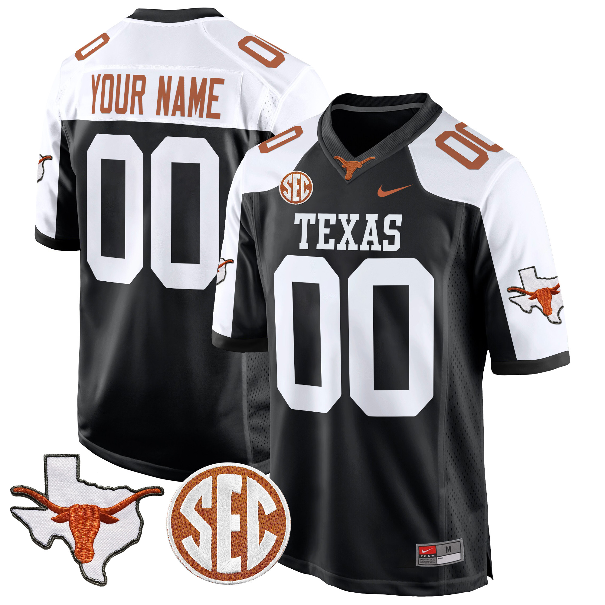 Texas Longhorns State Map & Sec Patch Game Custom Jersey All Stitched