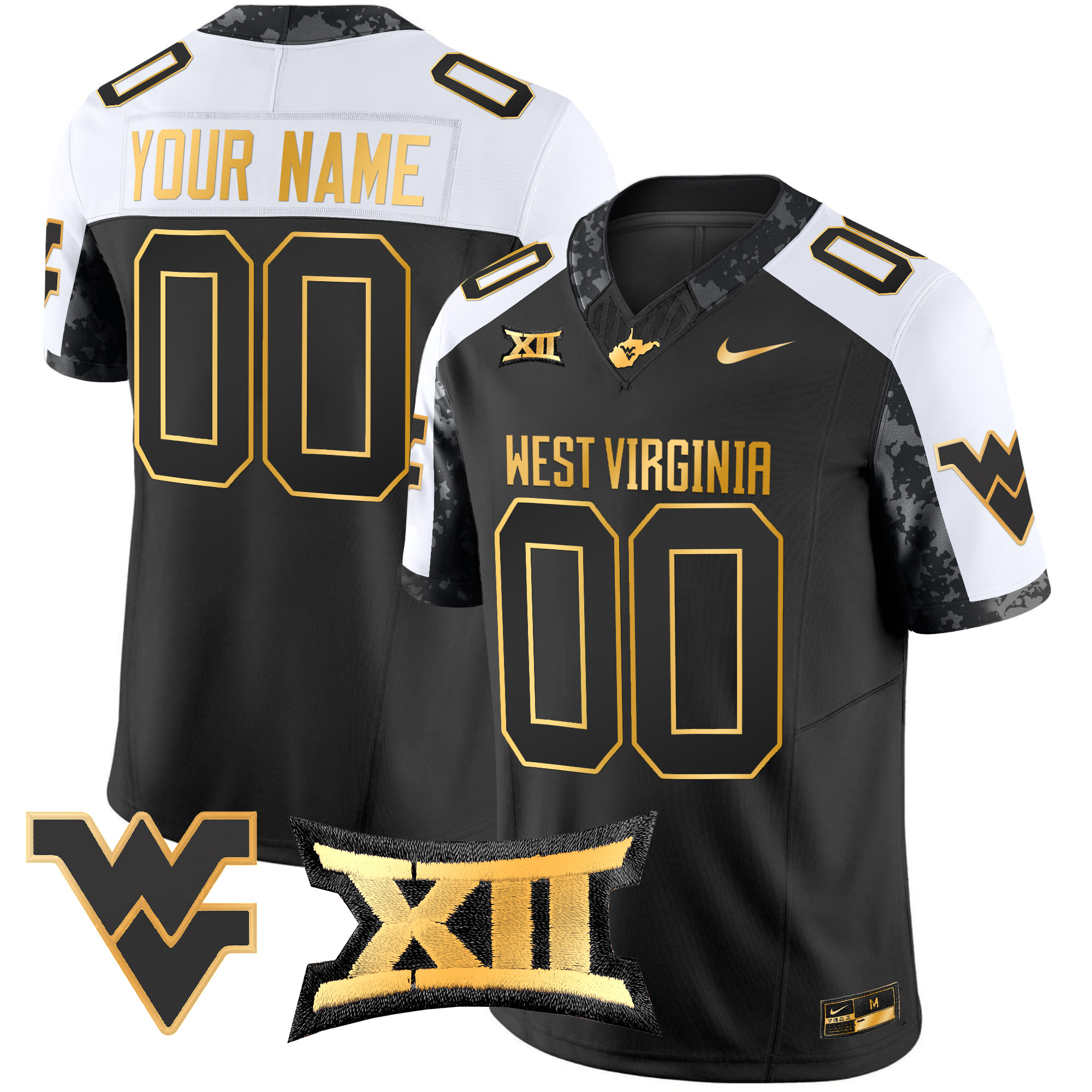 West Virginia Mountaineers 2024 Gold Vapor Limited Custom Jersey All Stitched