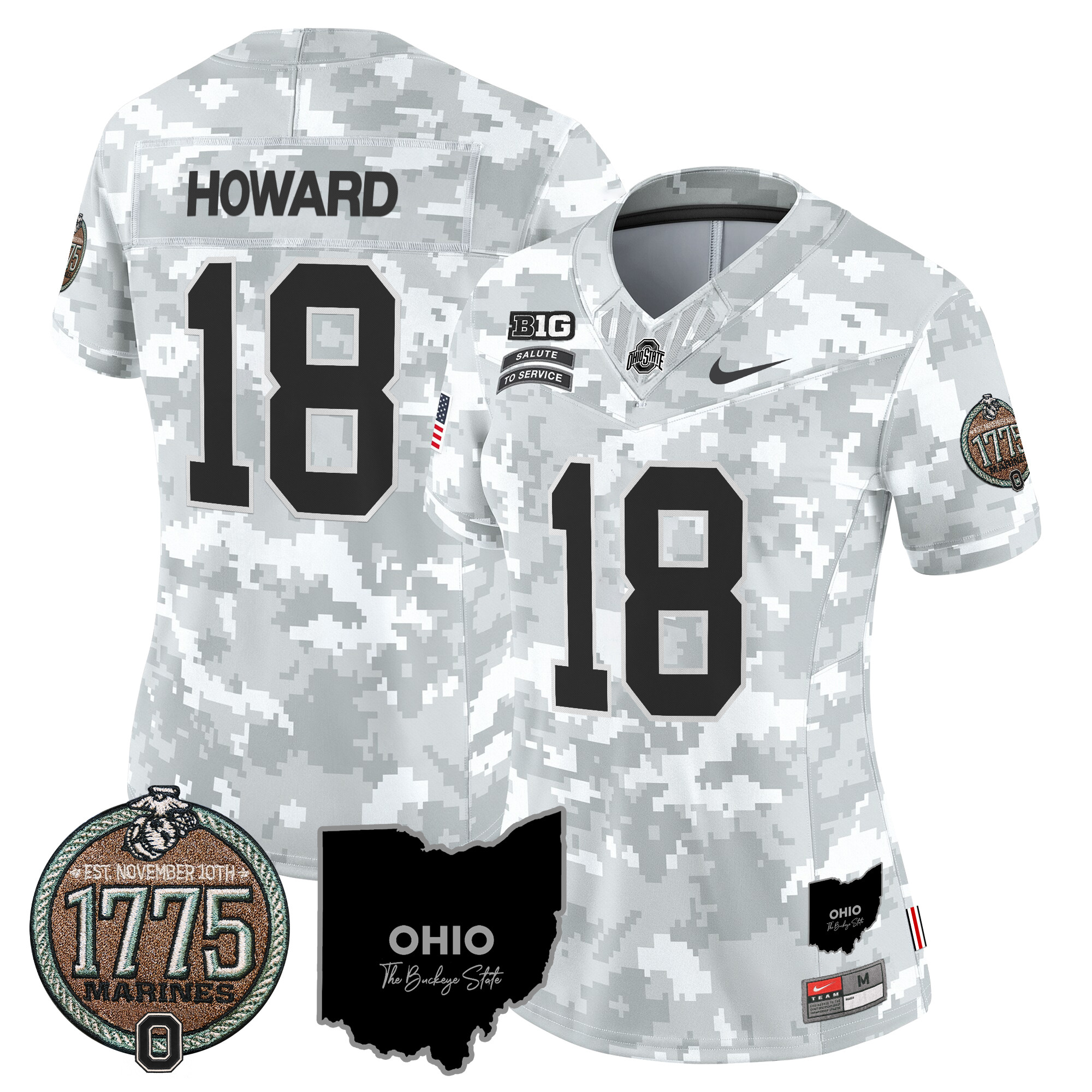 Women's Buckeyes 2024 Salute to Service Establishment Year Patch Vapor Limited Jersey All Stitched
