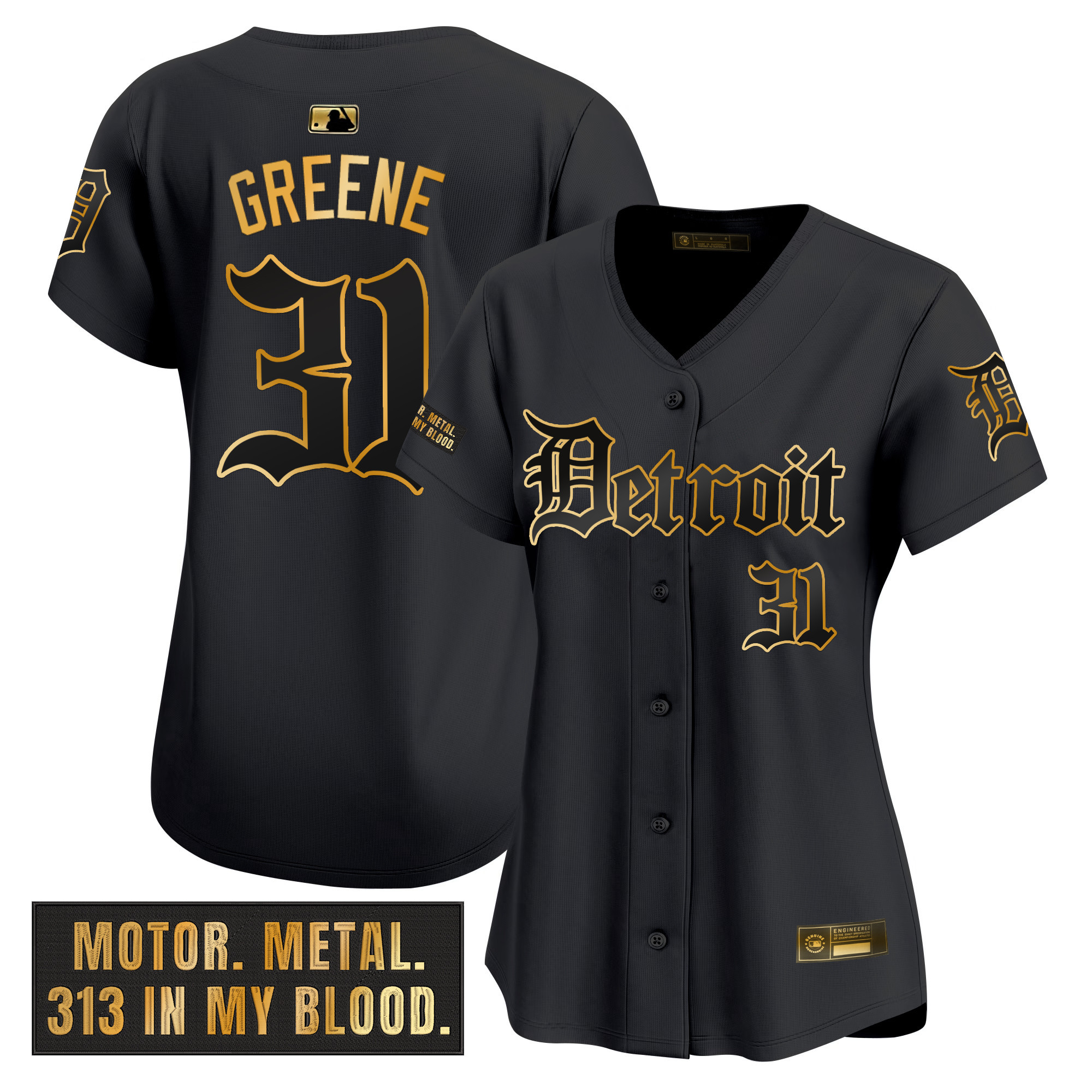 Womens Detroit Tigers Motor Gothic Edition Gold Vapor Premier Limited Jersey  All Stitched