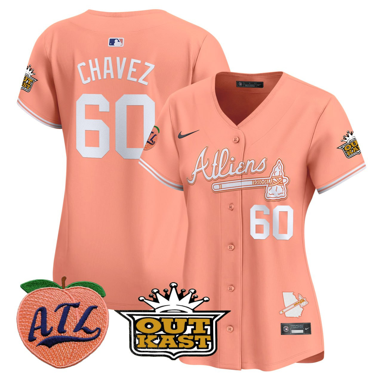 Womens Jesse Chavez #60 Atlanta Braves Peach Jersey  All Stitched