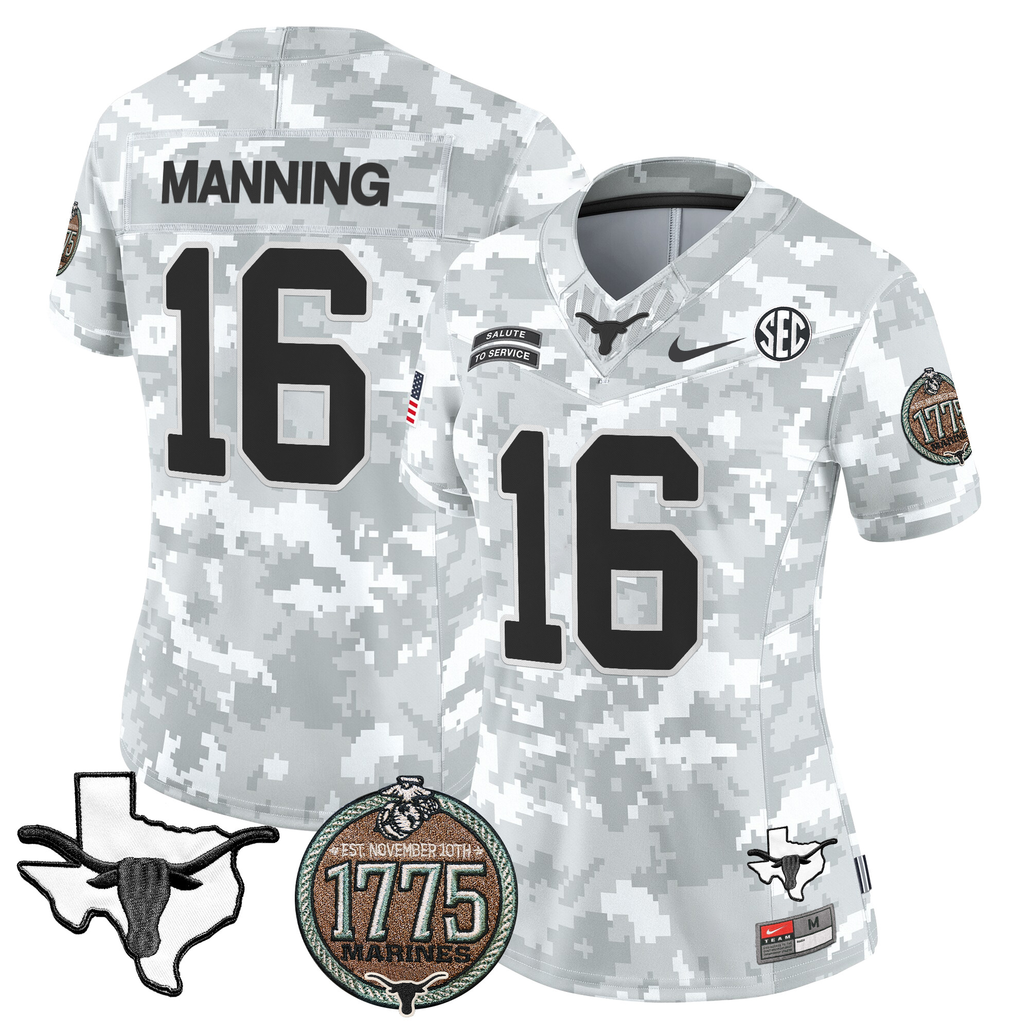 Women's Longhorns 2024 Salute to Service Establishment Year Patch Vapor Limited Jersey All Stitched