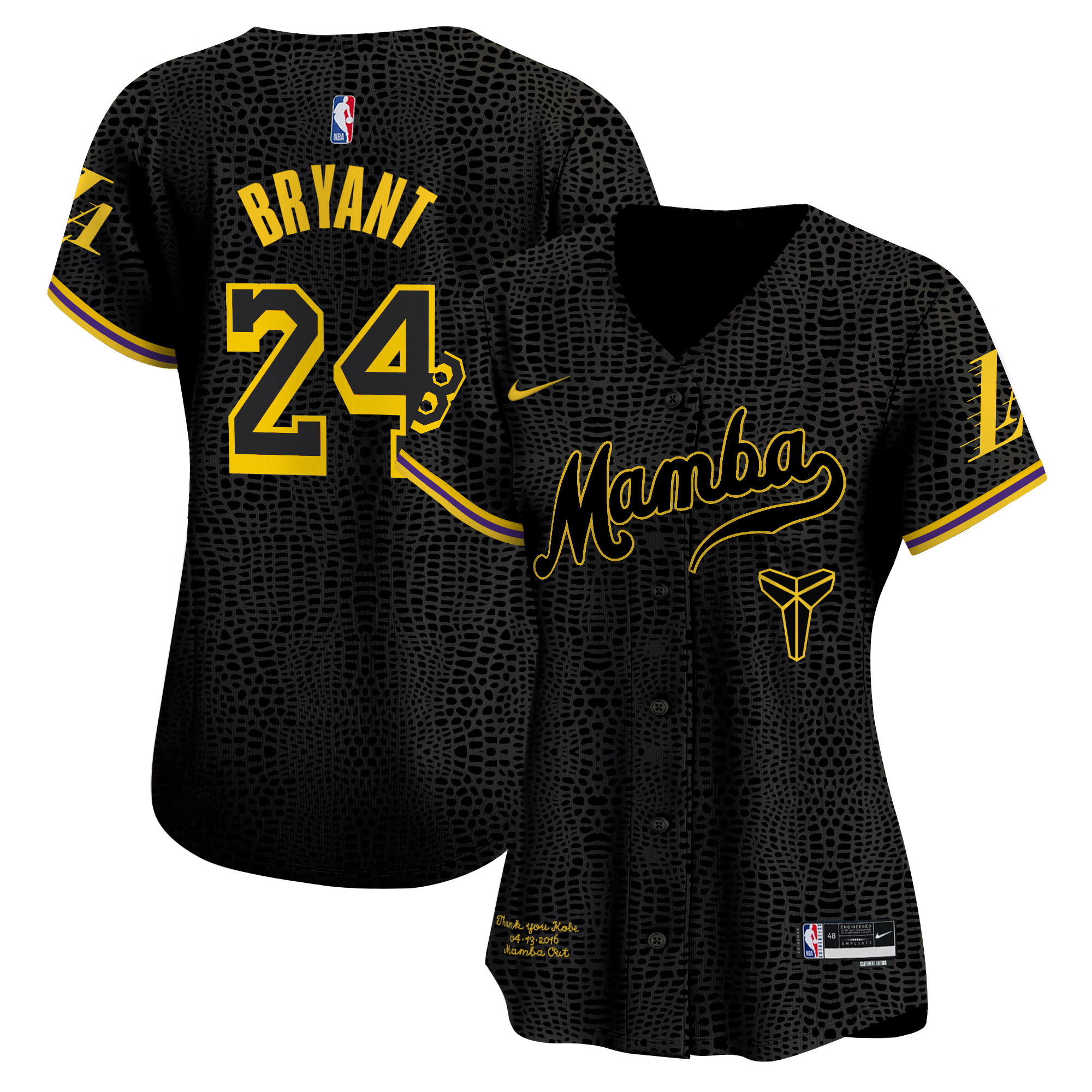 Womens Los Angeles Lakers Kobe Bryant Mamba Vapor Baseball Jersey  All Stitched