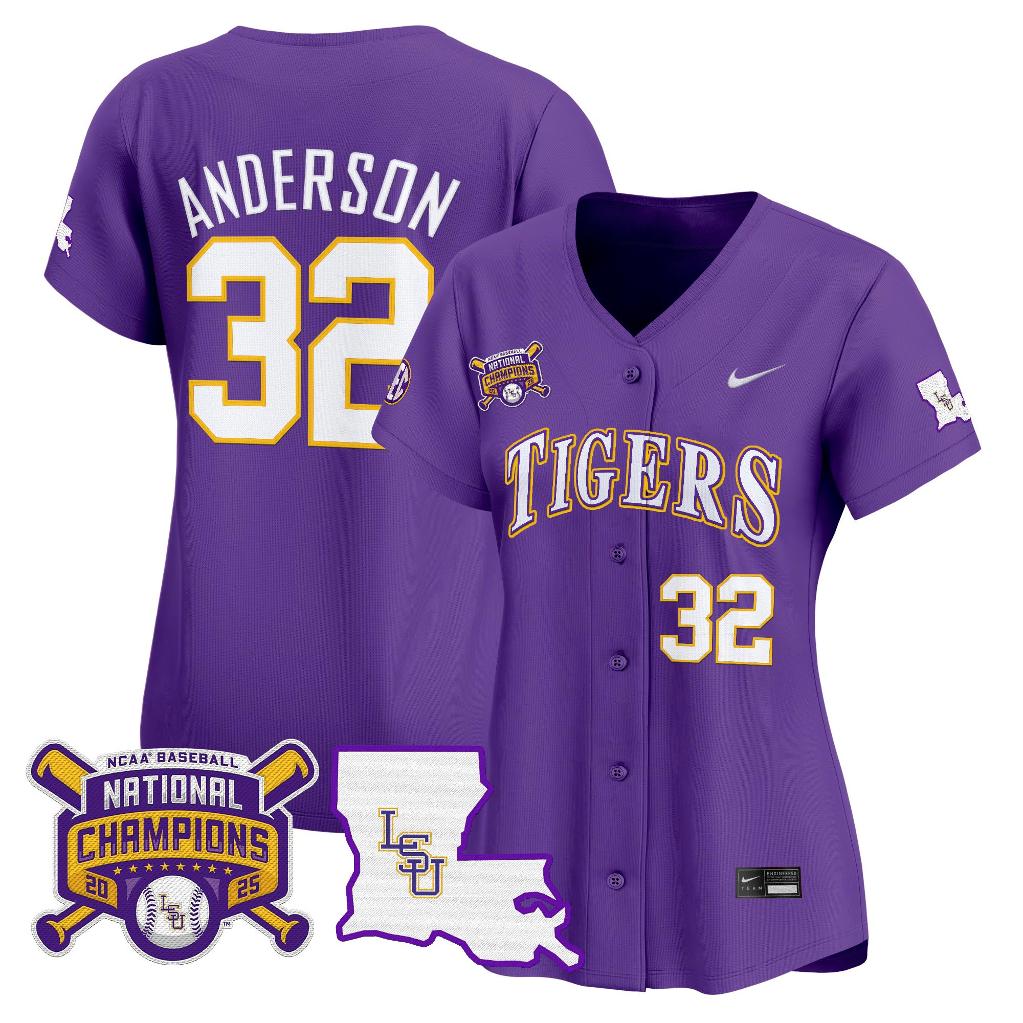 Womens LSU Tigers 2025 College World Series Champions Vapor Premier Limited Jersey  All Stitched