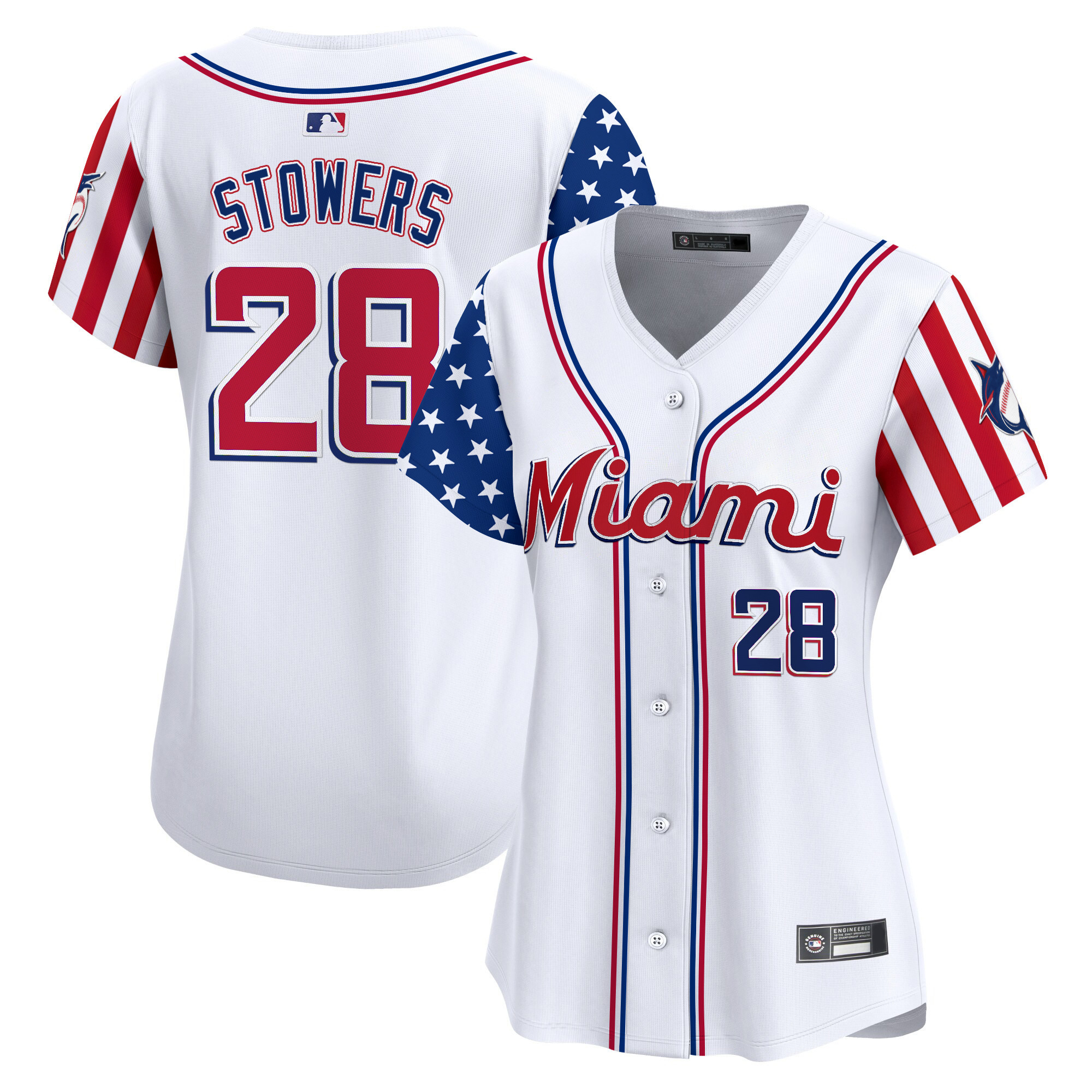 Womens Miami Marlins 2025 Independence Day Vapor Premier Limited Jersey  All Stitched