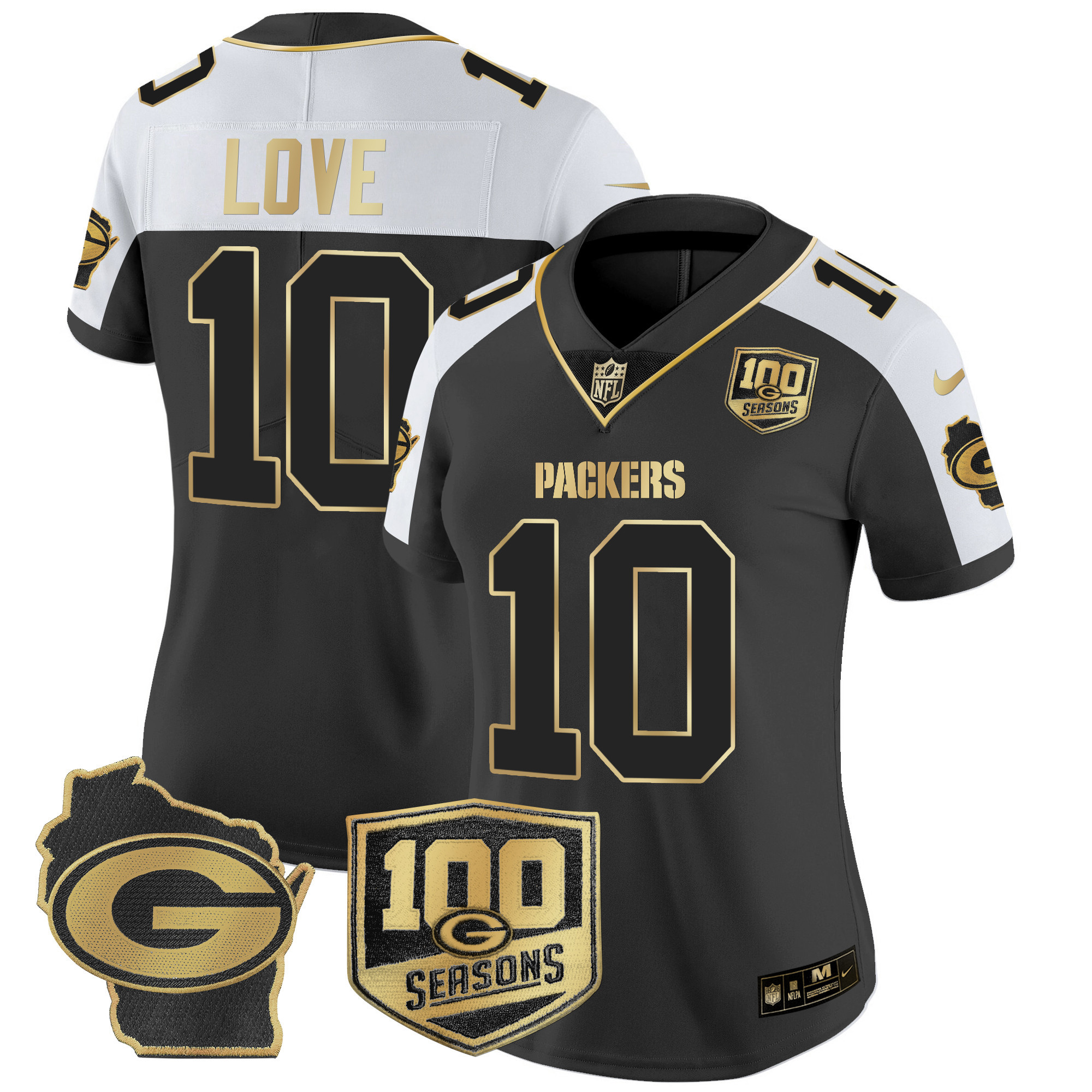 Women's Packers 100th Season & Home Patch Gold Vapor Limited Jersey All Stitched
