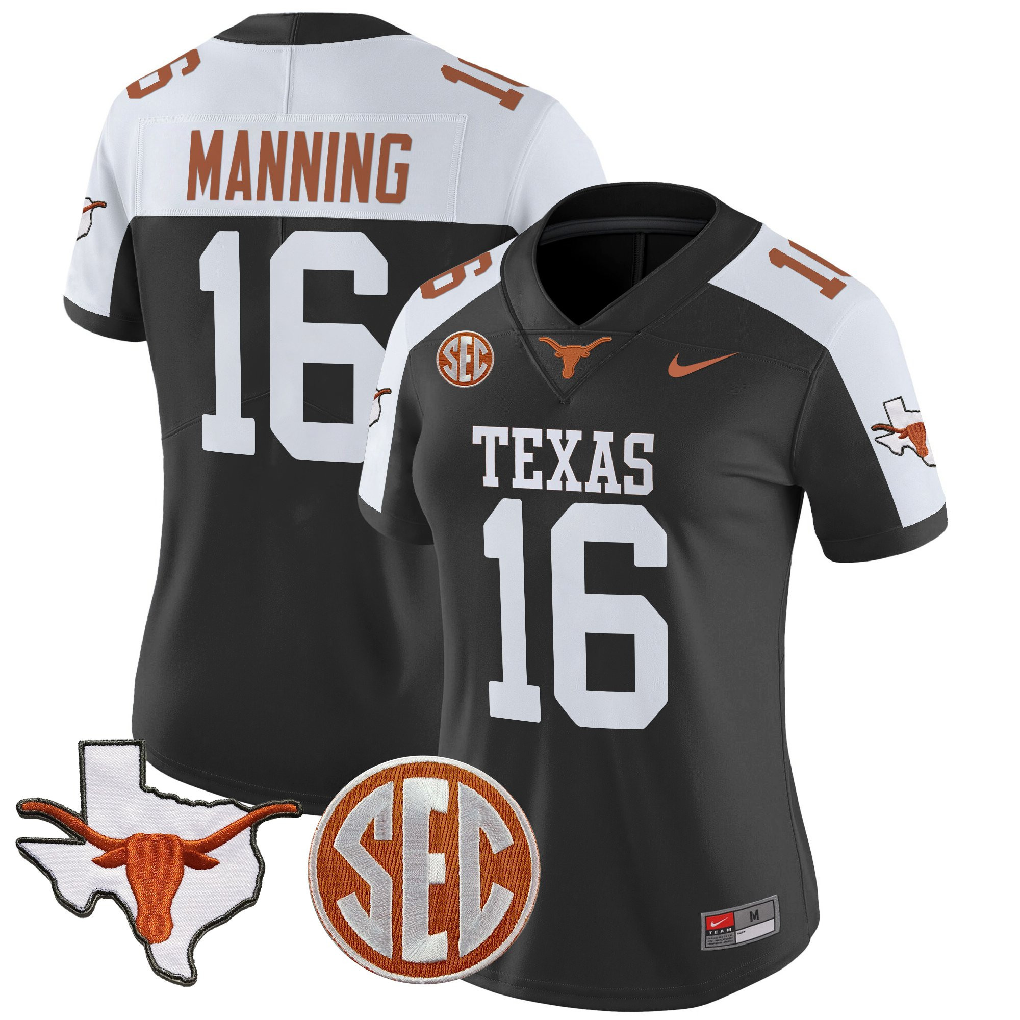 Womens Texas Longhorns 2025 State Map & SEC Patch Vapor Limited Jersey  All Stitched